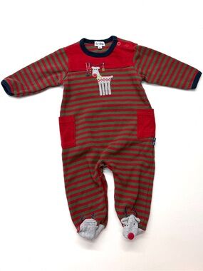 Le Top Christmas Red Green Baby One-Piece Reindeer Footie Waffle Knit